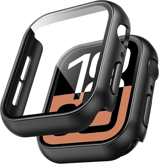 TAURI 2 Pieces PC Case Compatible with Apple Watch Series 11/10 42mm, Ultra Thin Hard Screen Protector [Touch Sensitive] Tempered Glass iWatch 42mm-Black - Image 1