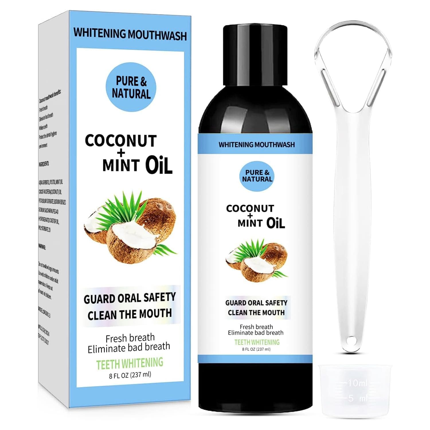 GUM Natural Whitening Oil Mouthwash Contains Coconut and Peppermint Oil, Freshens Breath Eliminates Bad Breath Whitens Teeth and Healthier Gums