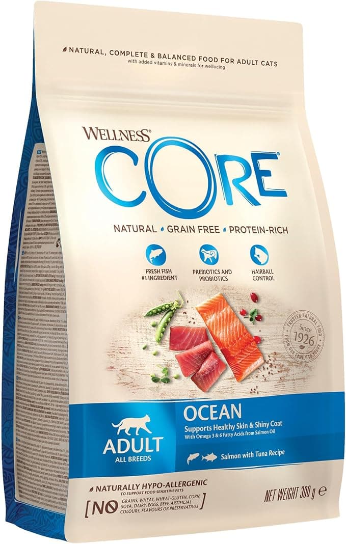 Wellness CORE Ocean 300 g, Salmon/Tuna – Grain Free, Natural, Hypoallergenic, High Protein, High Fish Content, Healthy Skin & Shiny Coat