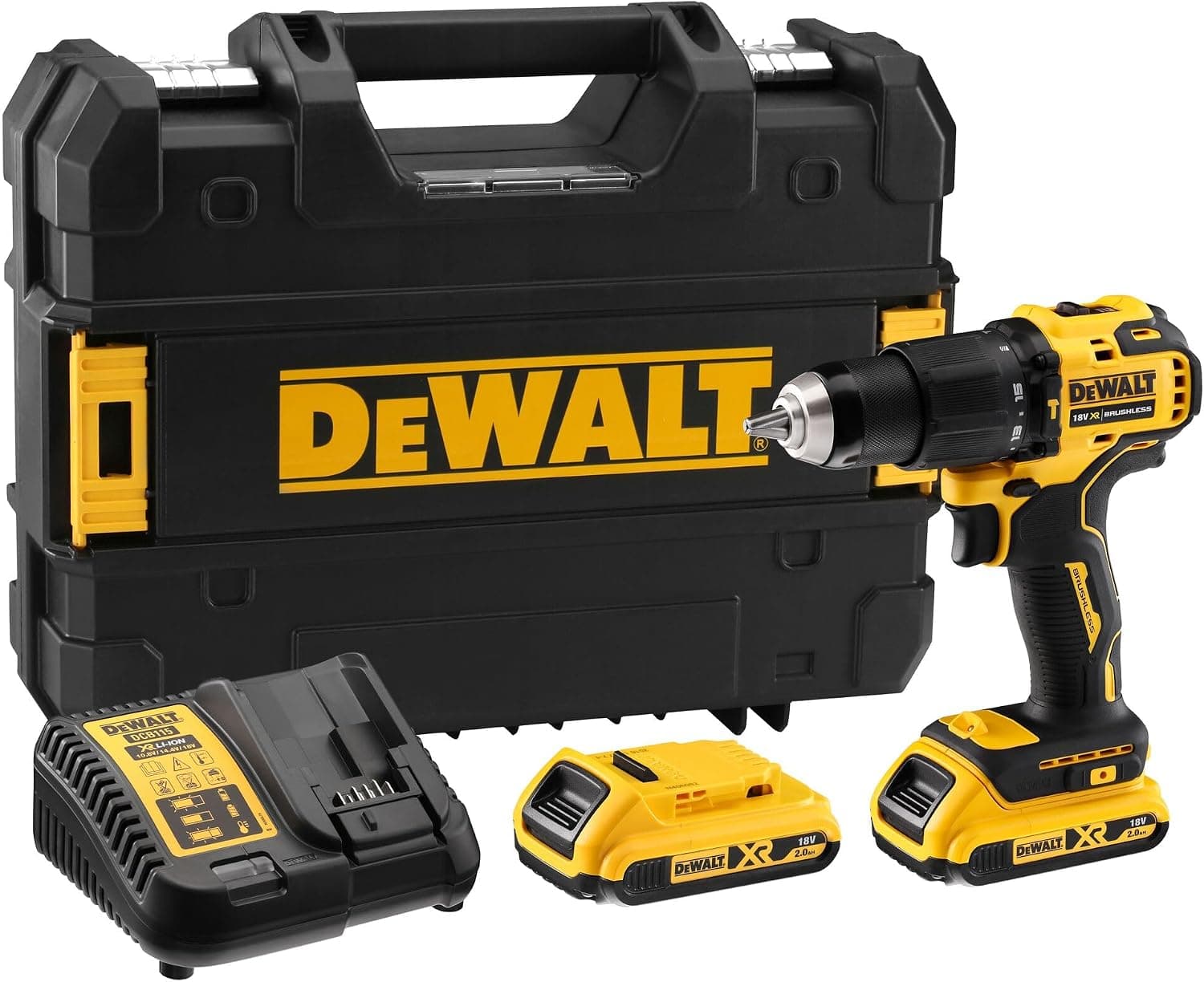 DEWALT - Cordless XR 18 V Brushless Impact Drill, Includes 2 x 2Ah Batteries, 1 x Charger and 1 x Transport Case, DCD709D2T-QW - Image 1