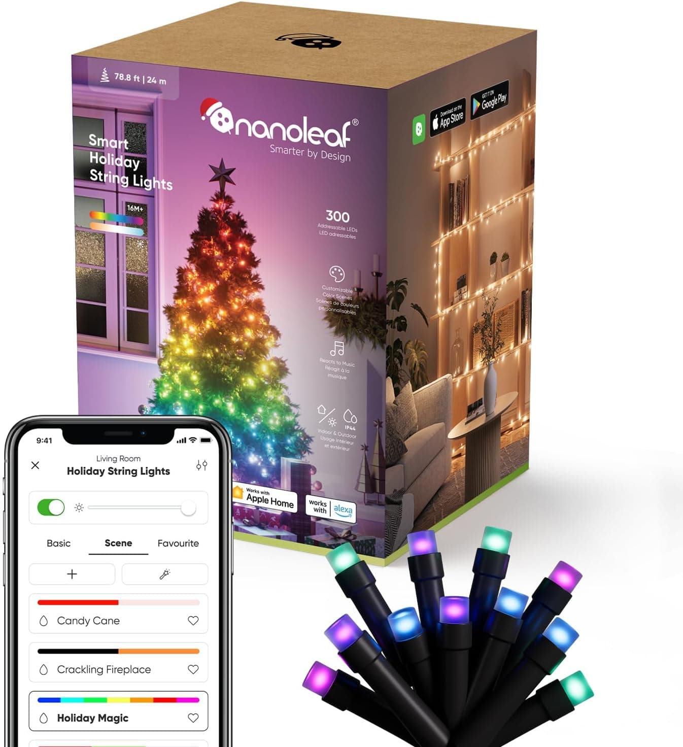 Nanoleaf Guirlande Lumineuse Connectée 24M avec Modes de Noël, 300 LEDs RGB IC Adressables, Intérieur & Extérieur, Musique Sync, Matter over WiFi, App Voix Contrôle (Alexa Apple Google Home) Salon
