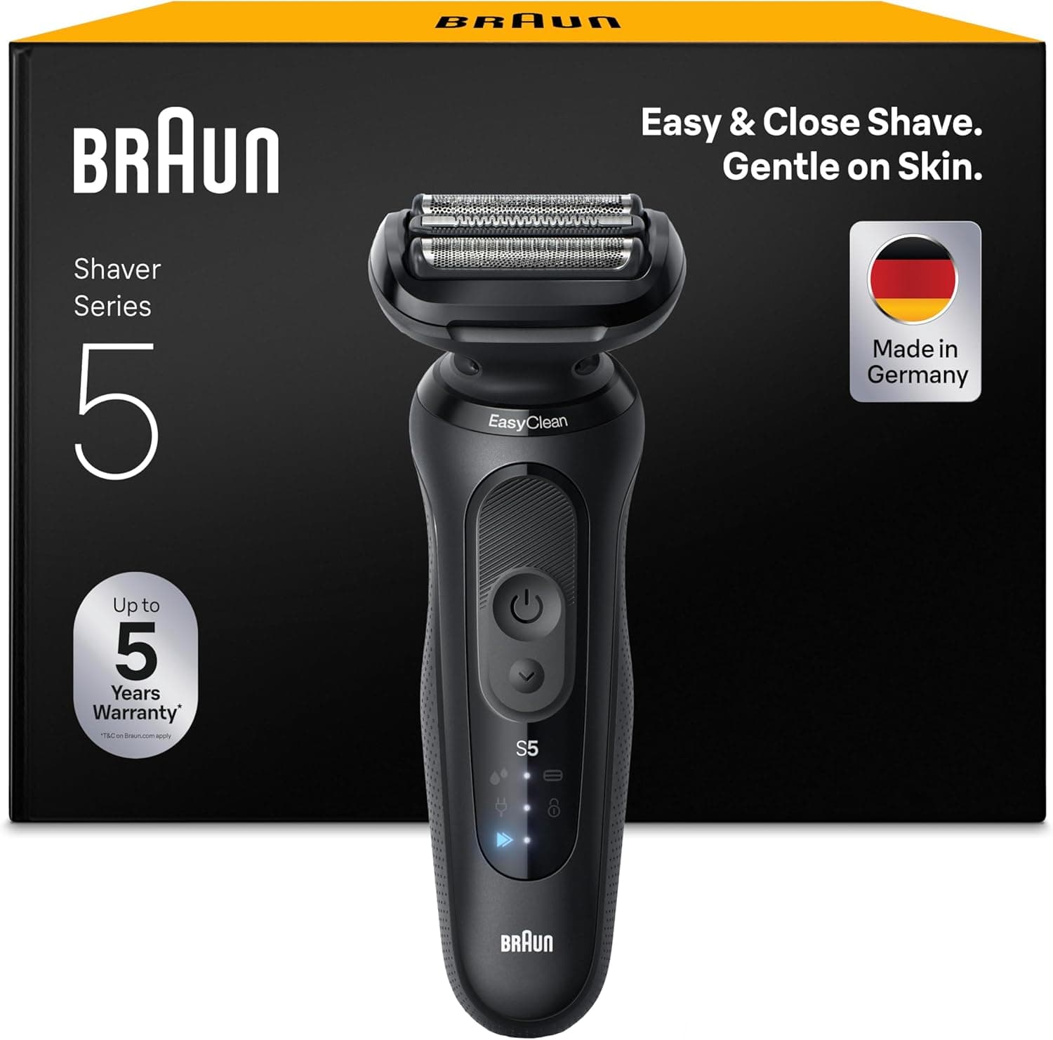 Braun Men's Electric Shaver Series 5 52-N1000SI Black, Waterproof, Flexible Blades for Soft Shaving Face and Beard, 2 Shaving Modes, Box with Cleaning Brush, Cardboard Packaging - Image 1