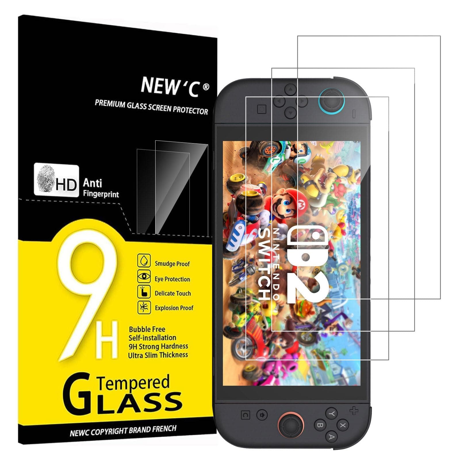 NEW'C NEW'C Pack of 3 Tempered Glass Screen Protector for Nintendo Switch (OLED Model), Effective Anti-Scratch, Bubble-Free – Ultra Resistant (0.33 mm HD Ultra Transparent) 9H Hardness Glass