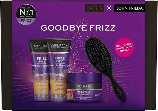 John Frieda Varis Miracle Repair Kit - Contents: Shampoo, 250ml/Conditioner, 250ml/Miracle Cure, 250ml/Varis Smoothing Brush - Frizz Ease Series - Stylist-Inspired - Image 1