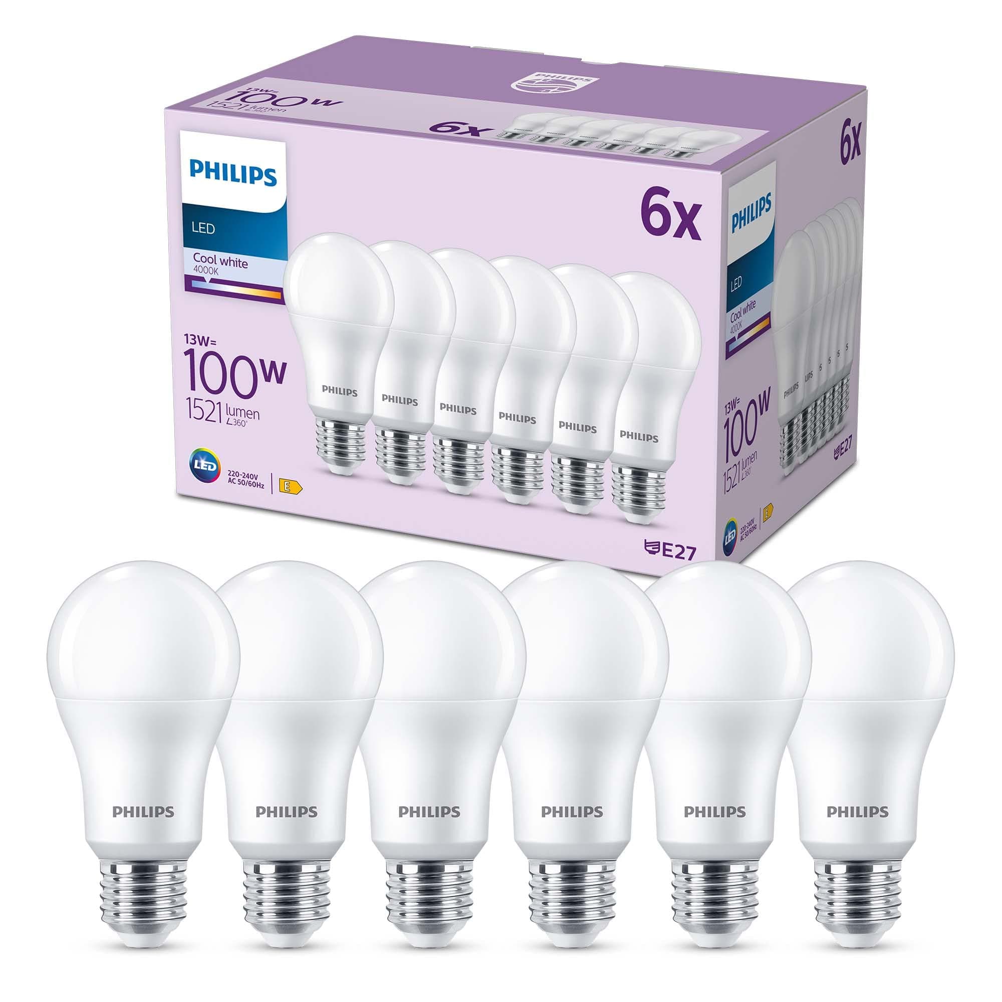Philips, pack de 6 ampoules LED E27, 100W, blanc froid non dimmable - Image 8