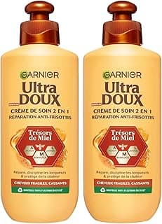Garnier Garnier Ultra Doux Trésors de Miel pour Cheveux Fragiles & Cassants - Crème de Soin 2-en-1 Réparation Anti-Frisottis - Au Miel d'Acacia, de Manuka & de Lavande - 200ml - Homme & Femme (Lot de 2)