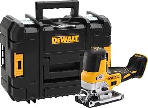 DEWALT - XR 18V brushless body grip jigsaw - vacuum runs 3200cps/min - 135mm wood/10mm steel cutting & box of 10 steel jigsaw blades - DCS335NT-XJ