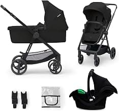 Kinderkraft NEWLY 3 in 1 Stroller, With Car Seat MINK PRO I-Size 2 in 1 360 Degrees, Stroller Cane, Trio, Travel System, Baby Pram, Accessories, Adapters, Carrycot, Up to 22 kg, Black