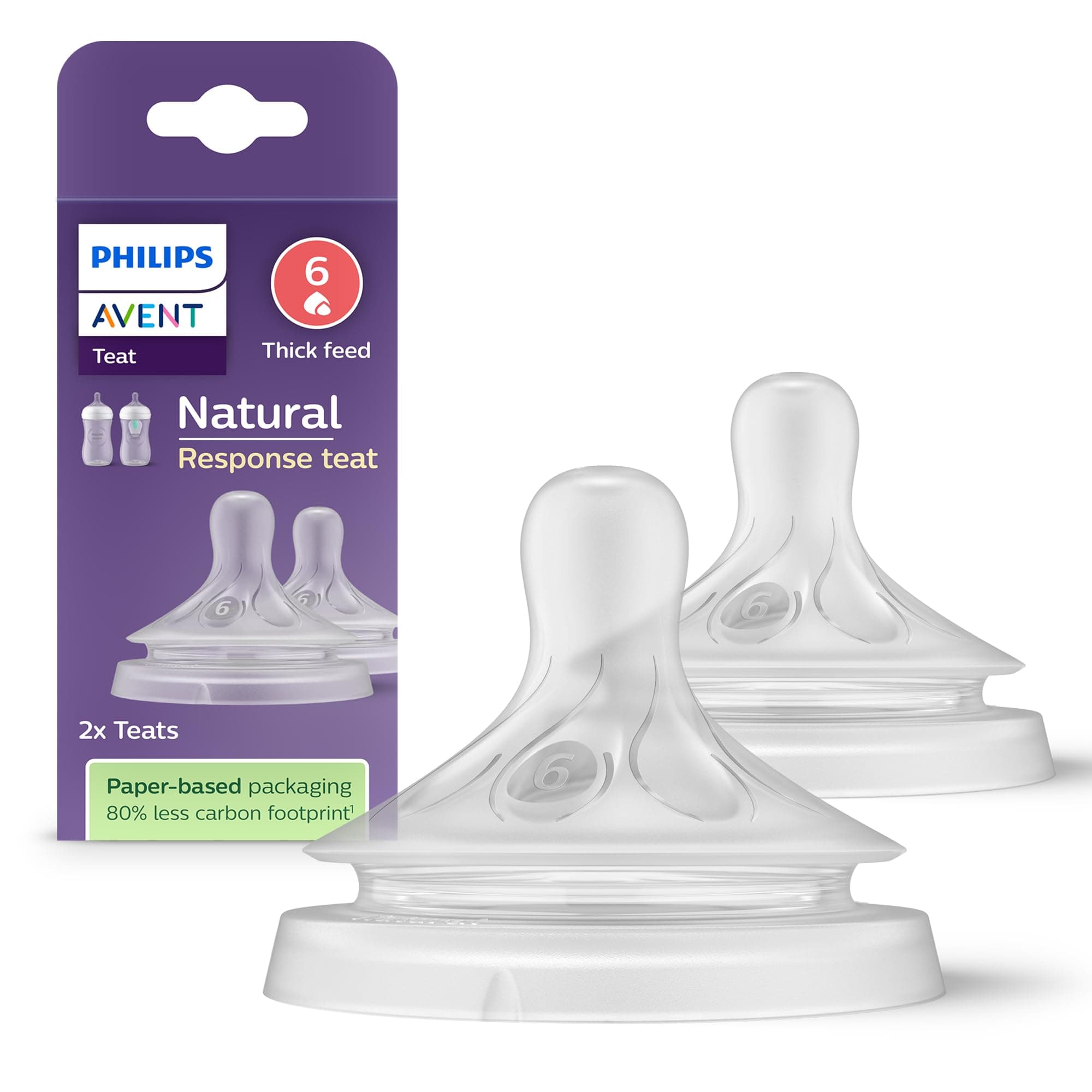 Philips Avent Natural Response 0% BPA Free Bottle Teats, 6 Thickened Liquids Flow Rate for Babies 6 Months + (Model SCY966/02) - Image 1