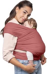 Boba WRAP Dusty Pink Baby Carrier - Easy to Use Stretchy One Size Fits All - Suitable from Birth to 18 Months (3 to 15 kg)