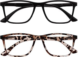 OPULIZE NYX Lunette anti lumiere bleue femme & homme - Lunette Loupe Ecran/Gaming - Lot de 2 - Anti-éblouissement, UV400, Légère - Rectangulaire - Noir Marron - + 0,00