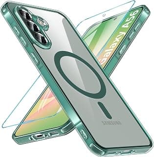 OWKEY Coque pour Samsung Galaxy A56 5G Compatible avec MagSafe avec Verre Trempé, Magnétique Protection Samsung A56 Transparent Étui Arrière Housse Fine Antichoc Extérieur Case pour Galaxy A56, Vert