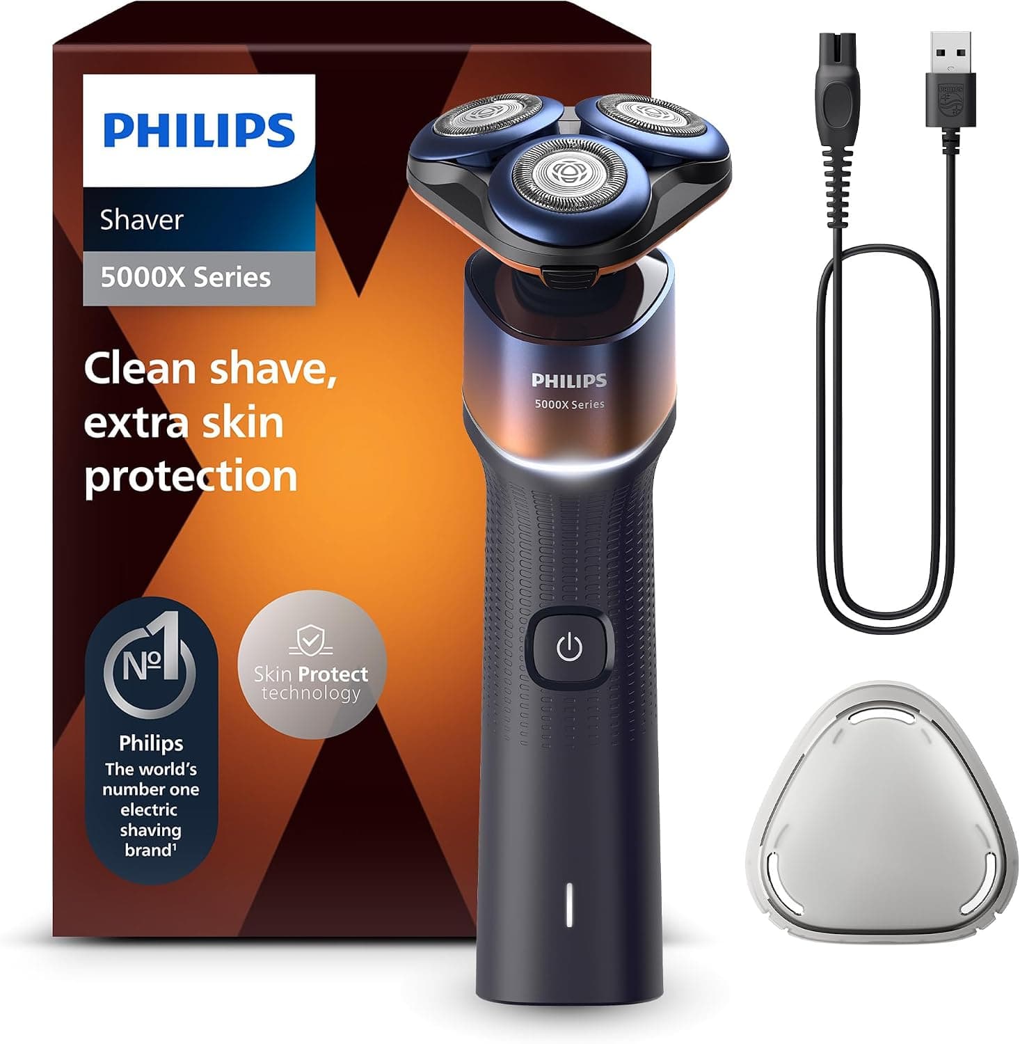 Philips 5000X Series - Rasoir électrique 100 pourcent étanche, Technologie SkinProtect, Tête flexible à 360°, Charge rapide, Capot de protection, Orange, modèle X5012/00 - Image 1