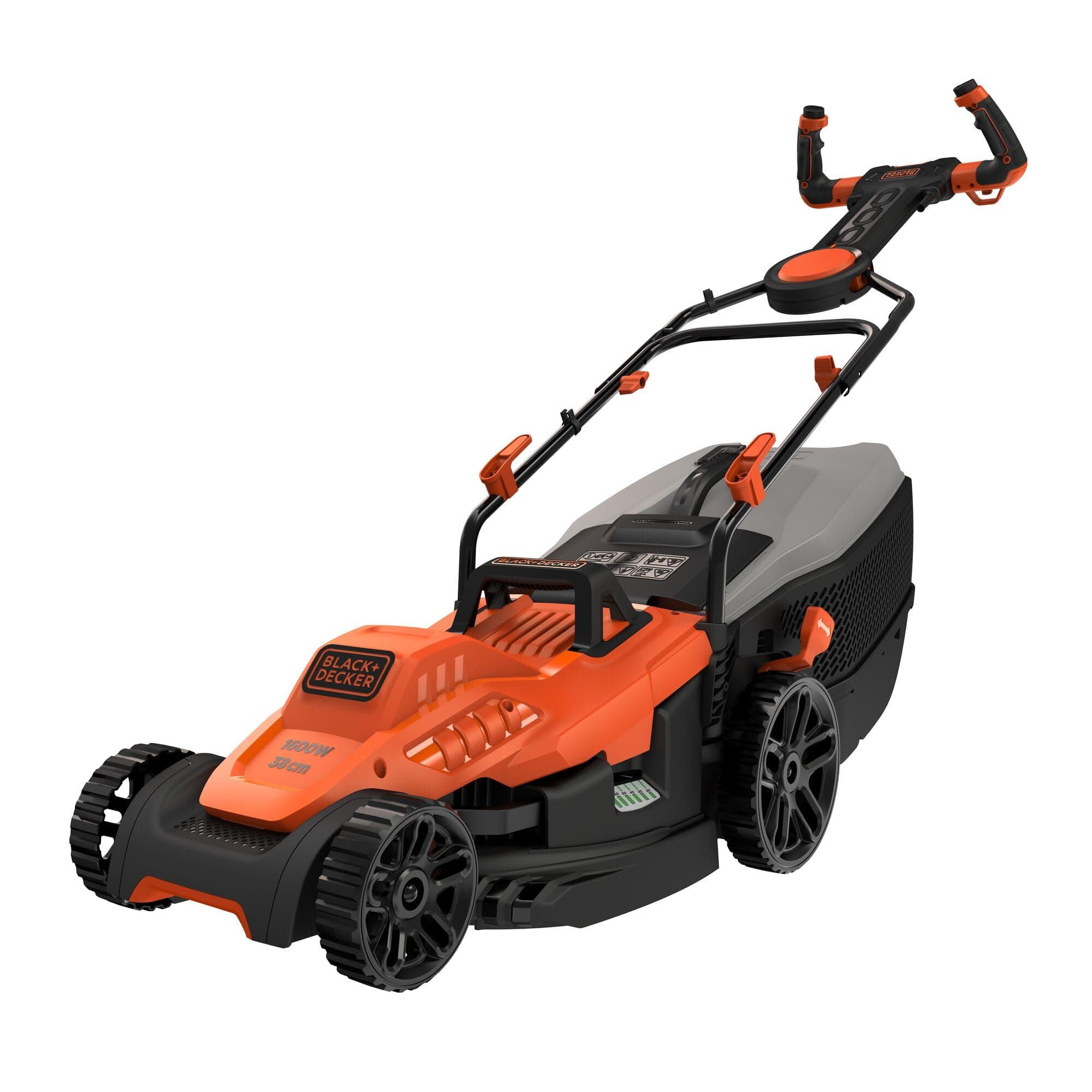 BLACK+DECKER Tondeuse Filaire 1600W, Tondeuse à Gazon Electrique 38 cm, 6 hauteurs réglables 20, 30, 40, 50, 60 et 70 mm, Tondeuse avec Poignée EASYSTEER 3 Positions, BEMW471ES-QS Orange - Image 3