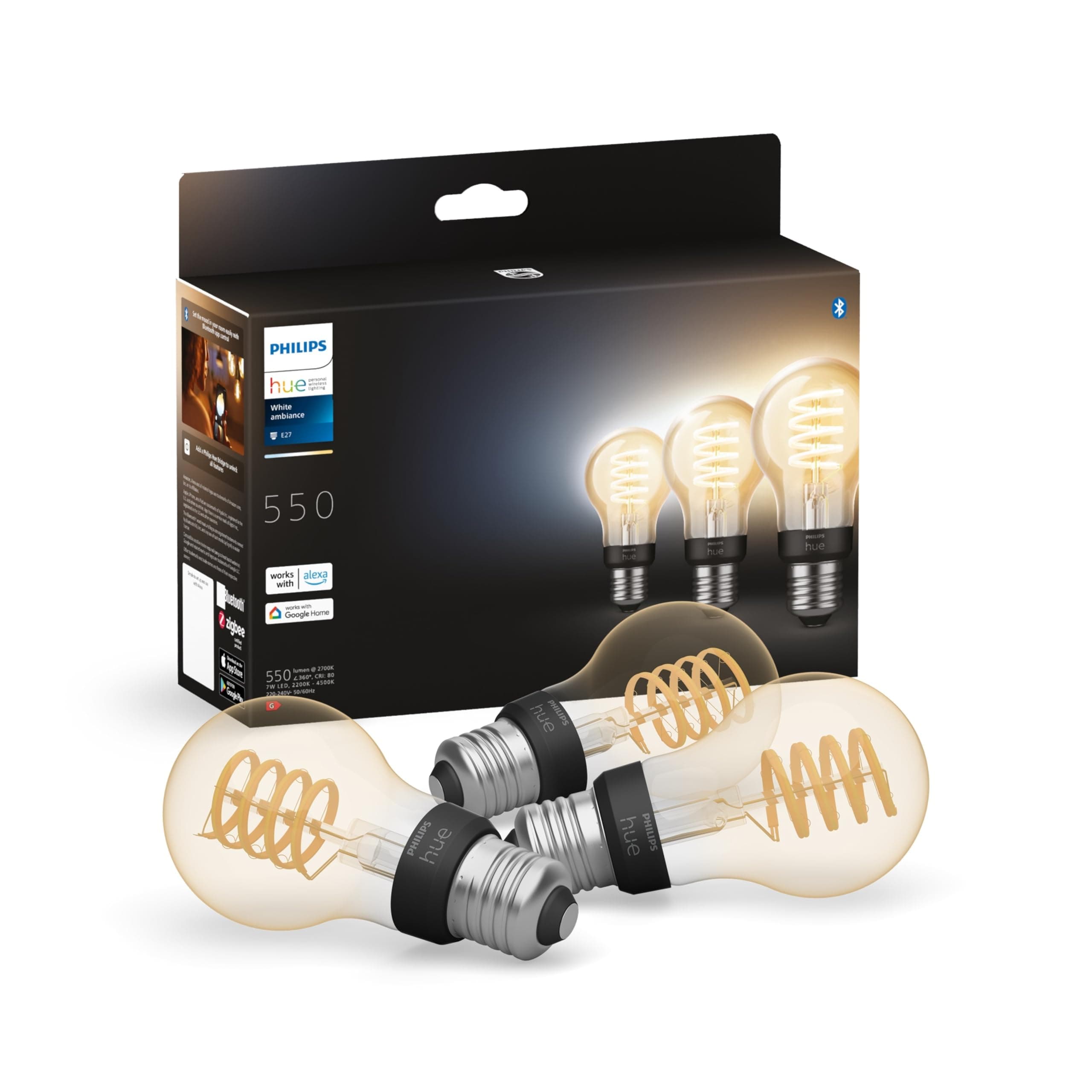 Philips Hue White Ambiance, ampoule LED connectée filament culot E27, compatible Bluetooth, pack de 3, fonctionne avec Alexa, Google et Apple Homekit - Image 3