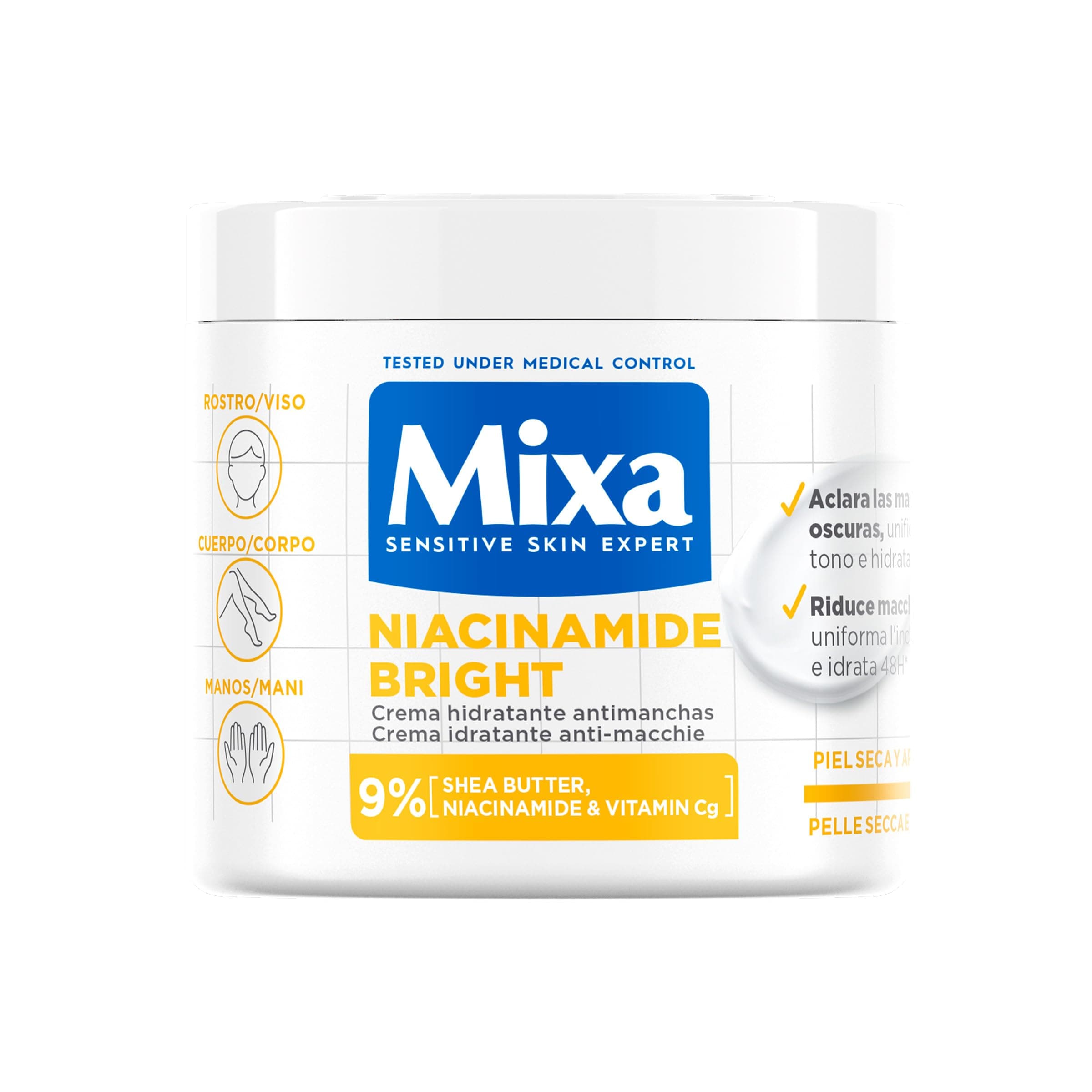 Mixa Crème Hydratante Anti-Taches, Pour Peau Sèche et Terne, Peau Hydratée pendant 48H, Teint Lumineux et Uniforme, Avec 9% de Niacinamide, Vitamine C et Beurre de Karité, Niacinamide Bright, 400 ml - Image 9