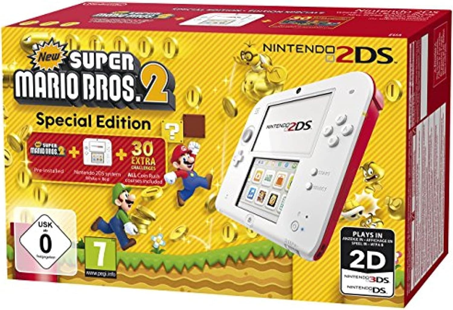 Console Nintendo 2DS - blanc & rouge + New Super Mario Bros. 2 - édition spéciale - Image 1