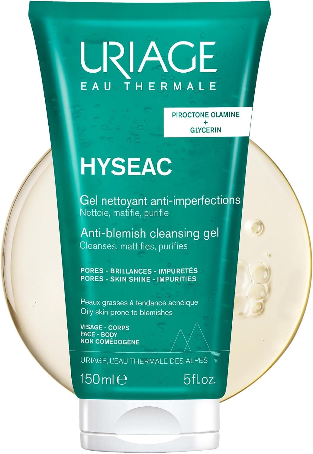 Uriage Hyseac Gel Nettoyant Anti-Imperfections Visage et Dos - Nettoie en Douceur et Purifie - Élimine l'Excès de Sébum - Peaux Grasses à Tendance Acnéique - Sans Savon - pH Physiologique - 150 ml