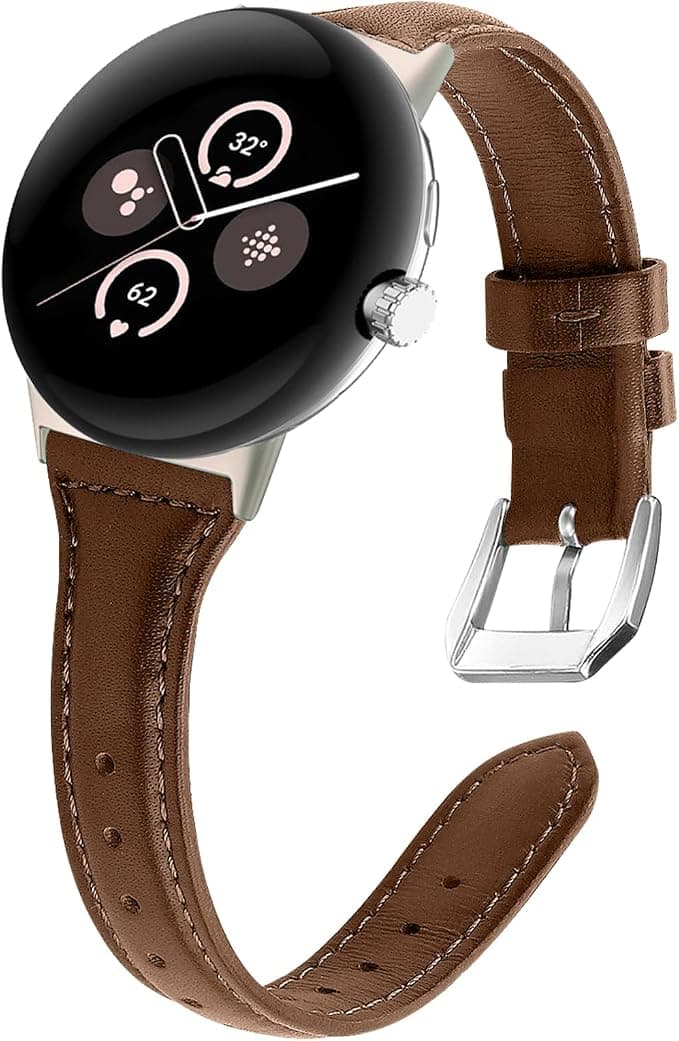 Leather Strap Compatible with Google Pixel Watch 4/3 41mm Slim Women Soft Replacement Leather Strap for Google Pixel Watch 2/1 Brown - Image 1