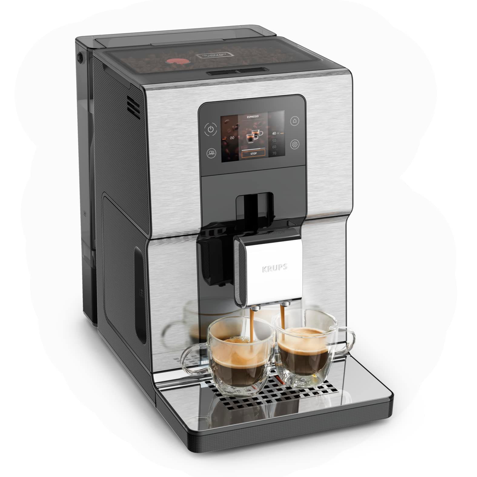 Krups Coffee Bean Machine, Pressure 15 bar, 17 drinks, Coffee Bean with Grinder, One Touch Cappuccino System, Touch Screen, Indicator Lights, Intuition Experience, Black EA876D10