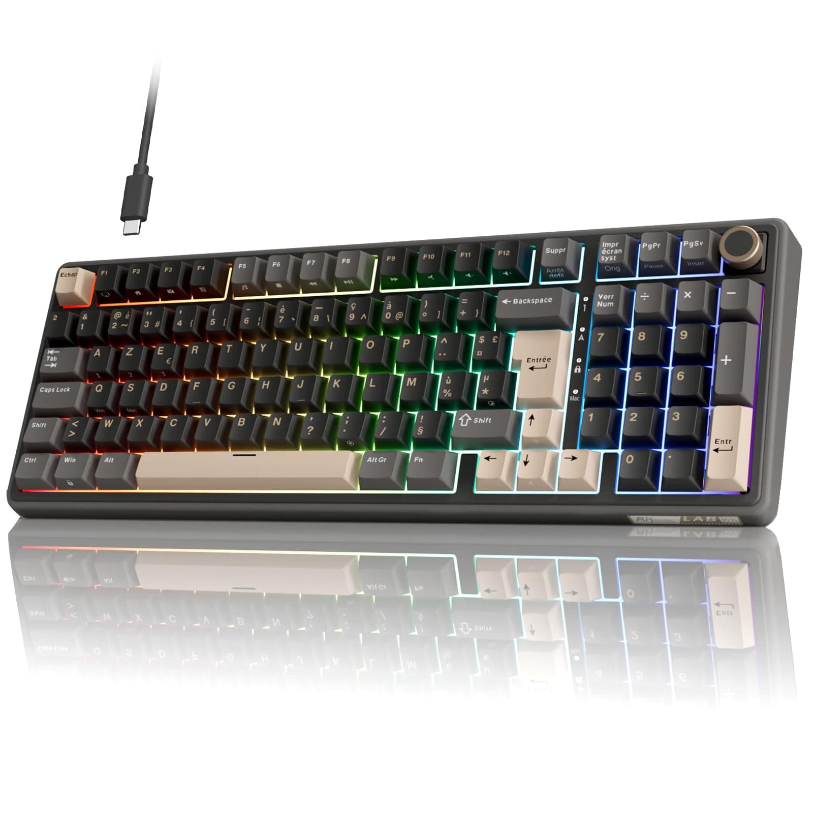 RK ROYAL KLUDGE R98 Pro Wired Mechanical Keyboard, Gamer Keyboard, 96% AZERTY Gaming Keyboard, RGB Backlight, PBT Keys, Gasket Structure, Volume Wheel, Hot Swap Switch Creamy Linear Pre-Lubricated - Image 1