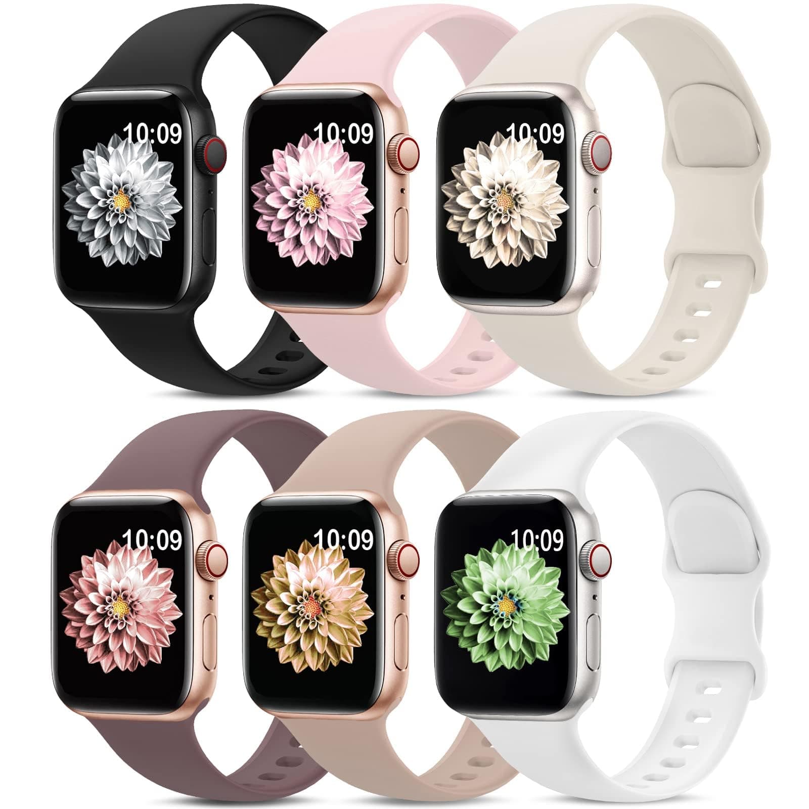 AMSKY 6pcs Silicone Strap Compatible with Apple Watch Band 40mm 44mm 42mm 46mm 41mm 45mm 38mm 49mm Women Men Sport Compatible with Apple Watch Series 11 10 9 8 7 6 5 4 SE 3 2 1 - Image 1