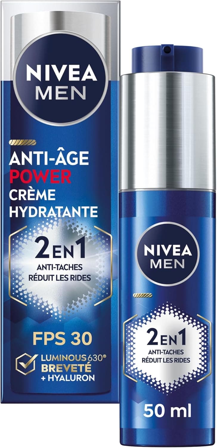 NIVEA MEN Crème hydratante Power 2-en-1 LUMINOUS630® anti-âge & anti-taches (1 x 50 ml), Crème visage pour homme enrichie en acide hyaluronique, Soin de jour SPF 30 pour toutes les peaux - Image 1