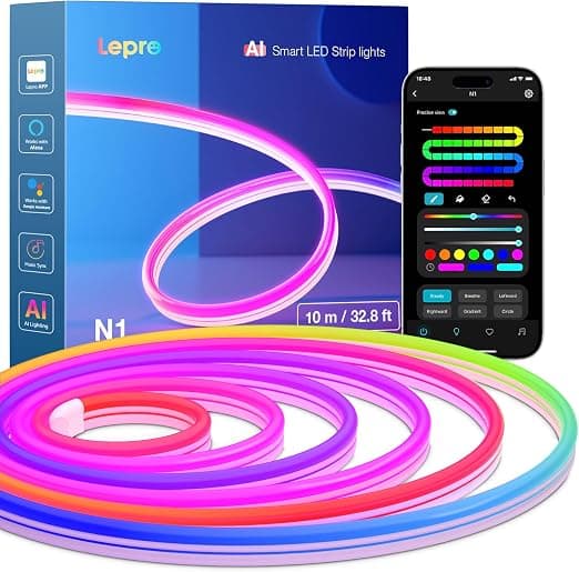 Lepro N1 IA 10M LED Strip, Custom AI Lighting Designer, IP65 Waterproof Neon LED Strip, Intelligent Segmented Control, App Control, Music Sync, Compatible with Alexa and Google Assistant - Image 1