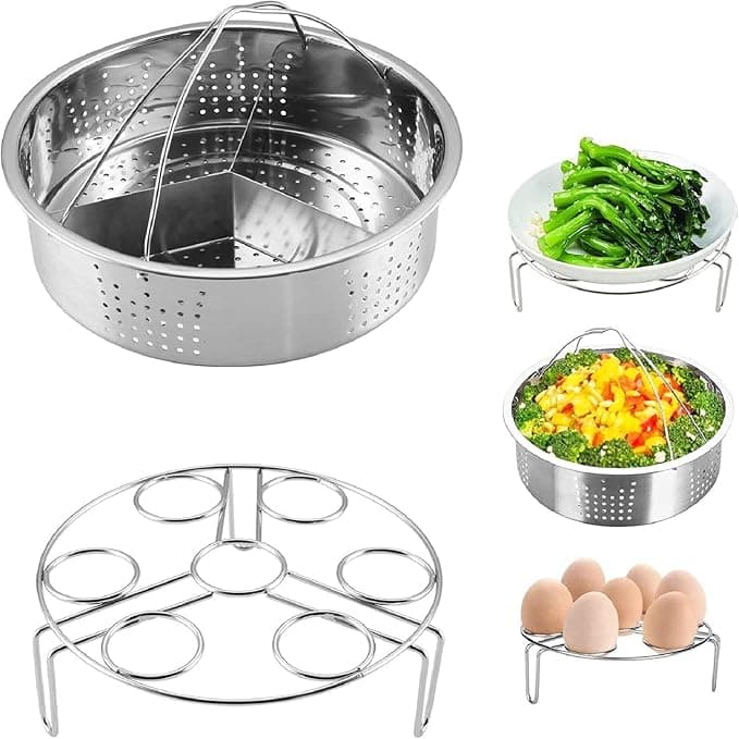 3 Pcs Pressure Cooker Accessories Steamer Basket with Egg Rack Separator Compatible with Instant Pot Pressure Cooker Stainless Steel