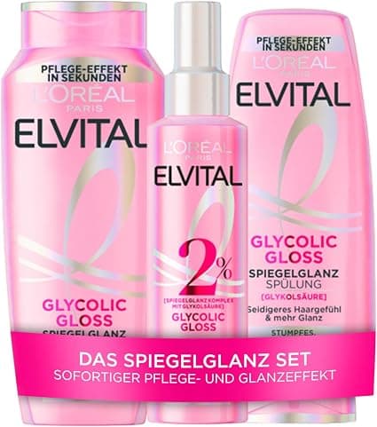 L'Oreal Paris Elvital Glycolic Gloss Mirror Shine Kit with Shampoo, Conditioner and Leave-In Serum - Image 1