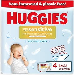 Huggies Extra Care Sensitive Lingettes pour bébé, 99% d'eau pure, 12 paquets de 48, total 576 lingettes