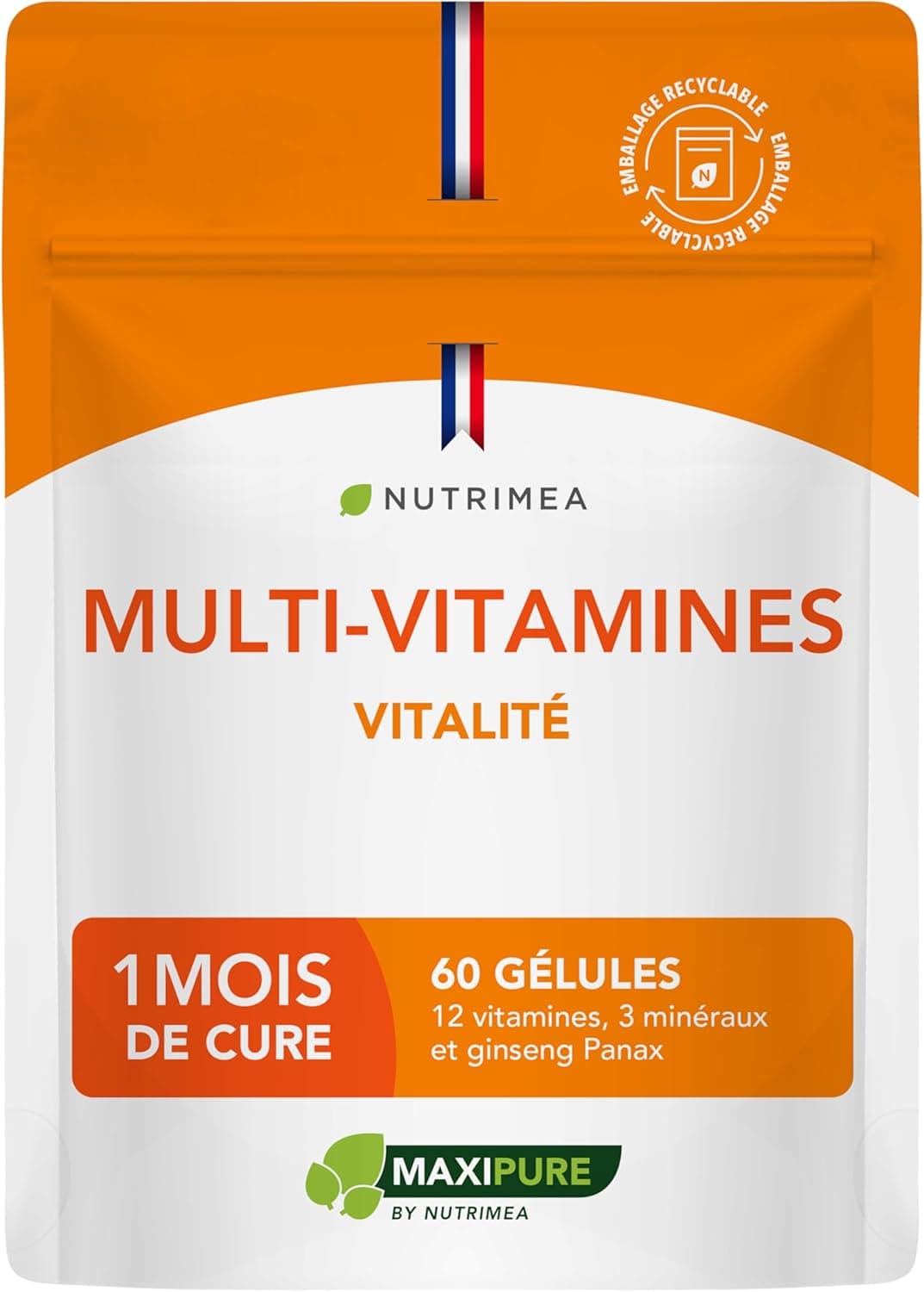 Multivitamins and Minerals - With Ginseng - Vitamins A, B1, B2, B3, B5, B6, B8, B9, B12, C, D3, E, Magnesium, Selenium and Zinc - Energy, Vitality, Immunity - Made in France - Nutrimea