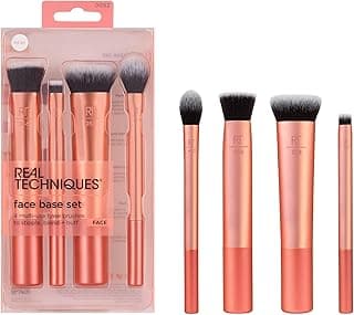 Real Techniques Face Base Makeup Brush Kit, For Concealer, Foundation, & Contour, Works With Liquid, Cream & Powder Products, Staples For Blending & Buffing, 4 Piece Set