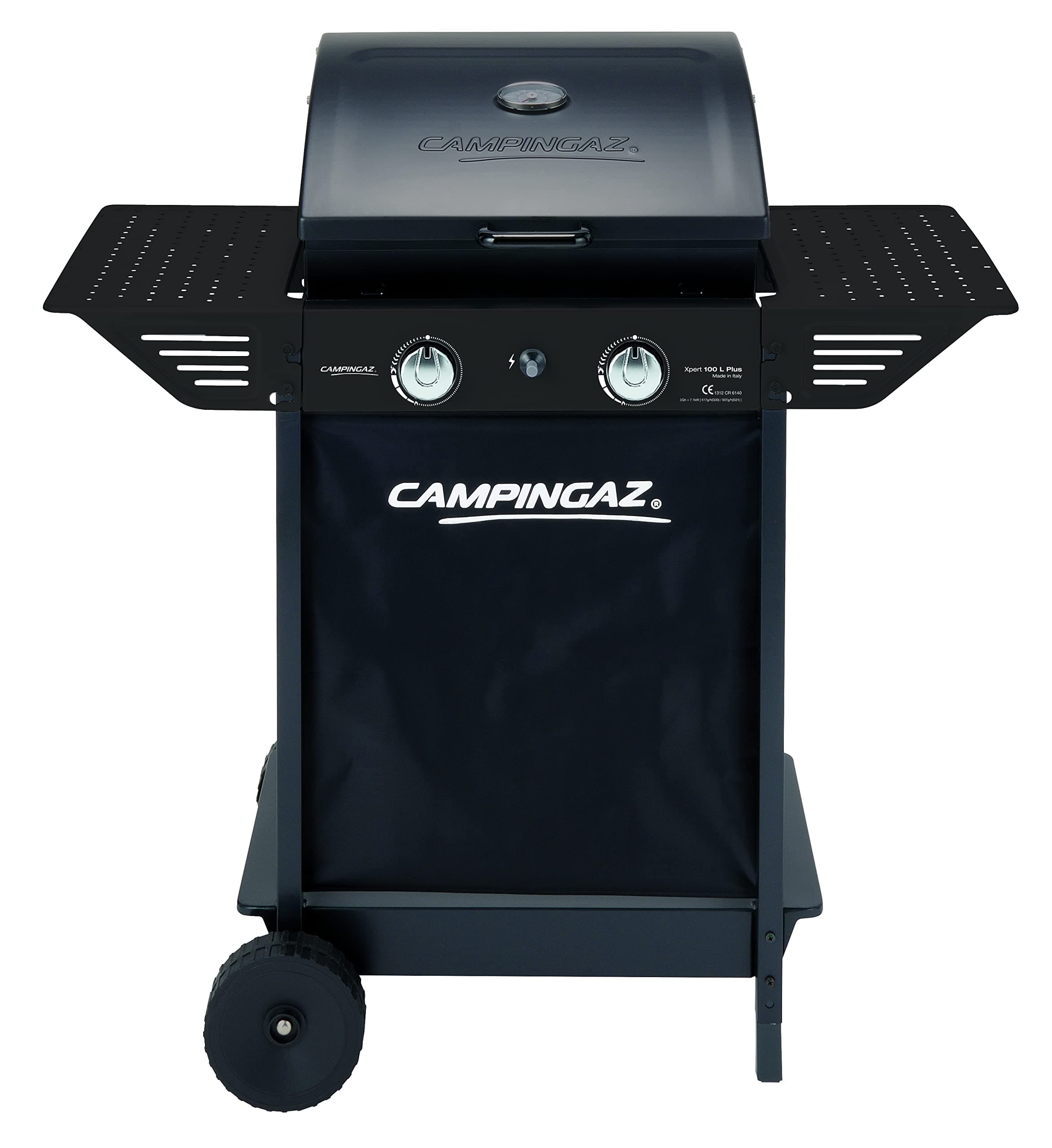 Campingaz Xpert 100 L Plus Rocky Gas Barbecue for Volcanic Stone, Gas Barbecue with 2 Burners, 7.1 kW Power, 2 Chrome Steel Grills, 2 Side Tables and Lava Stones