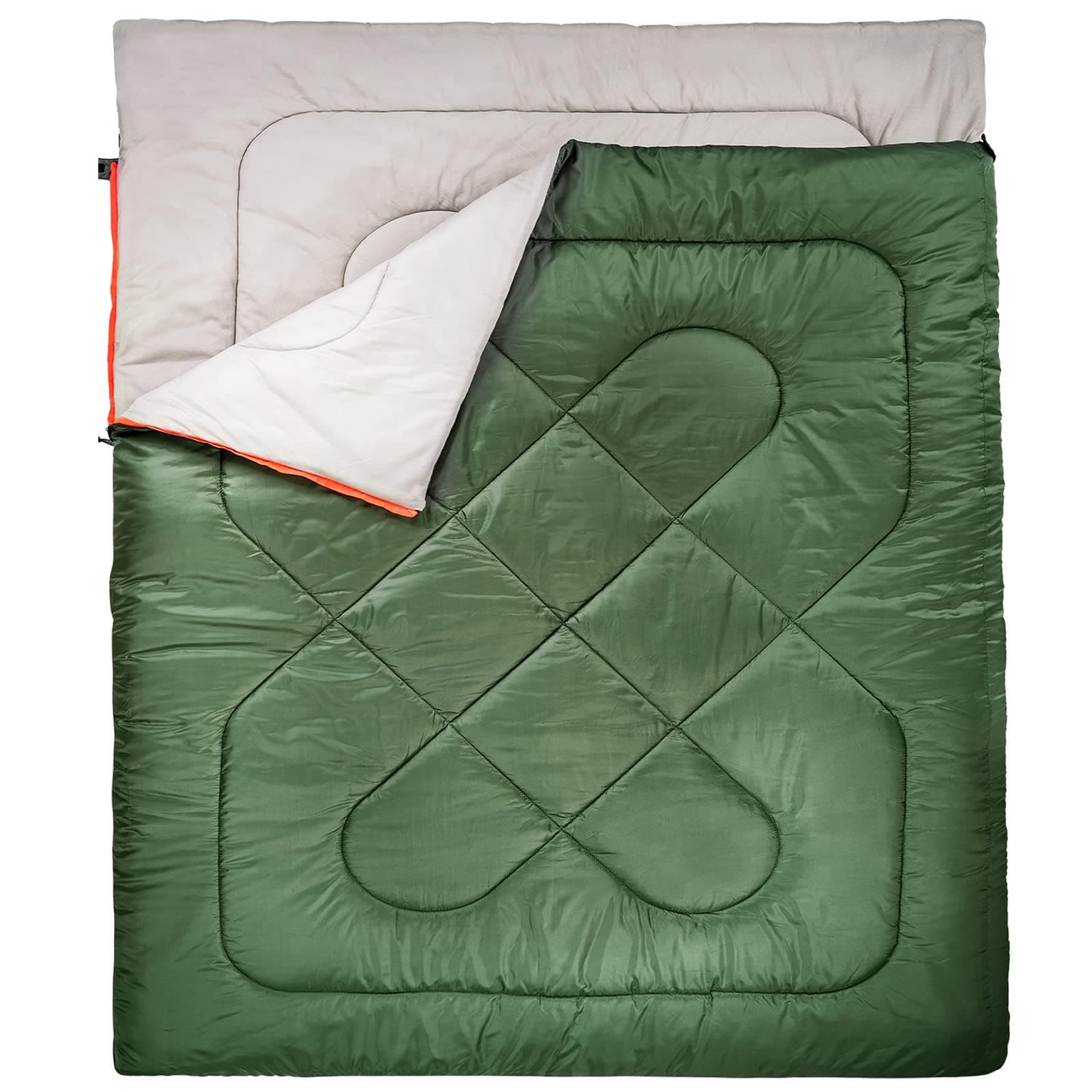 Amazon Basics Rectangular Sleeping Bag for Camping and Hiking in Cold Weather, Double Size for Two, Olive Green