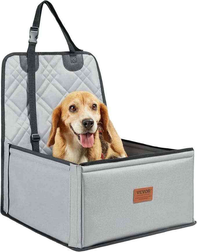 VEVOR Dog Car Seat Small 12kg Dog Booster Seat with Support Frame Safety Clip On Leash Cotton Padding Pet Bed Grey - Image 1