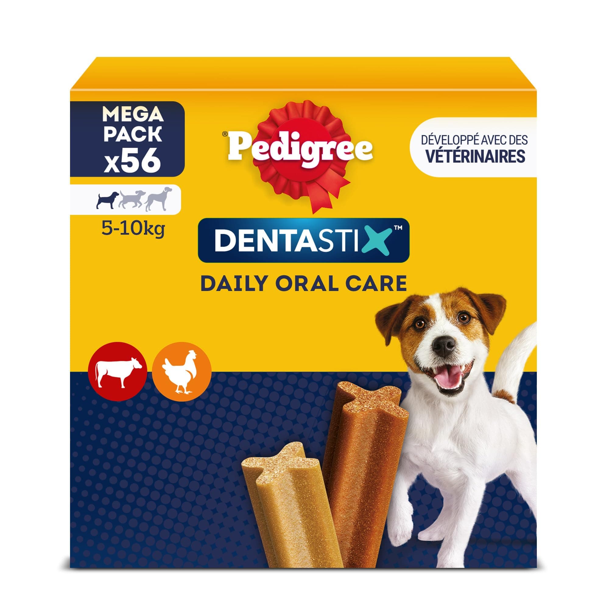 PEDIGREE DENTASTIX 56 Bâtonnets à Mâcher pour Petits Chiens 5-10kg, 8 Sachets de 7, Saveur Poulet et Bœuf, Détartrage Dentaire Chien, Soins Dentaires pour Chien - Image 3