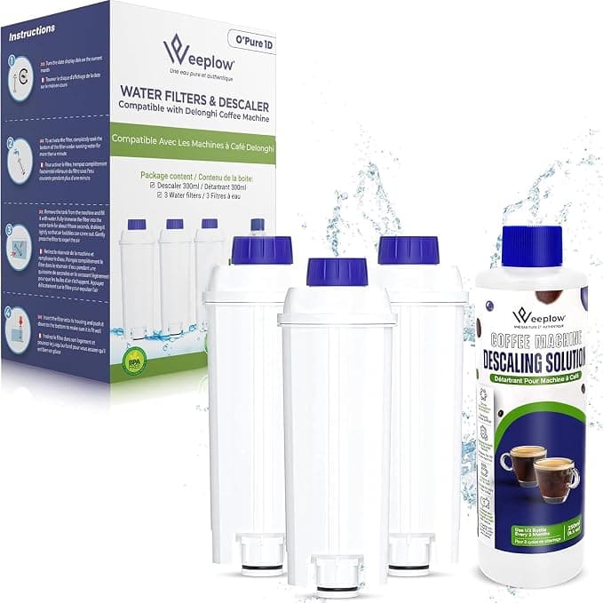 Weeplow - 3 Water Filters Compatible with Delonghi Coffee Machines and Descaler 300ML, Complete Maintenance Kit Compatible with Magnifica, Dinamica, Autentica, Primadonna Coffee Machine - Image 1