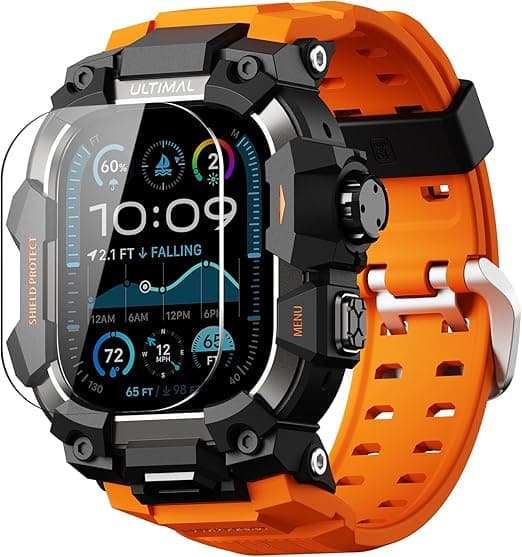 ULTIMAL Apple Watch 49mm Heavy Duty Case - Compatible with Ultra 3/2/1 Models, Military-Proven Shockproof Breathable TPU Strap, Wireless Charging Support