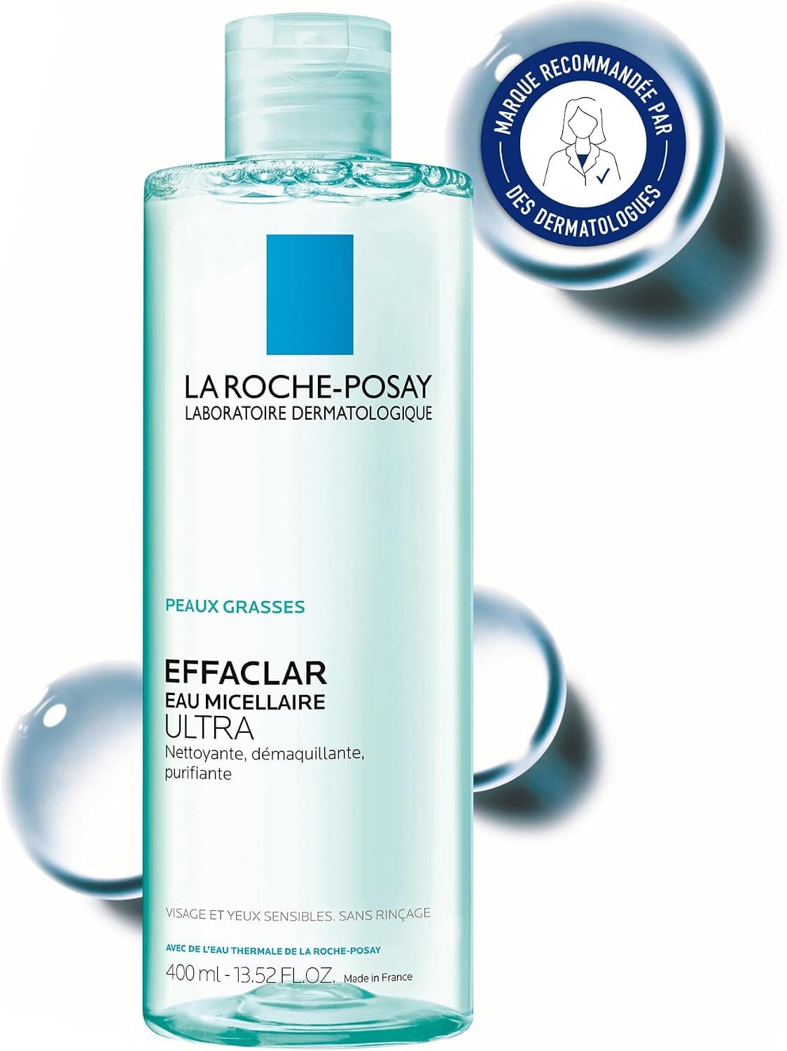 La Roche-Posay - Eau Micellaire Ultra - Nettoie, Démaquille et Purifie - Enrichi en Eau Thermale et Glycérine - Visage et Yeux Sensibles - Peaux Grasses et Sensibles - Sans Rinçage - Sans Alcool
