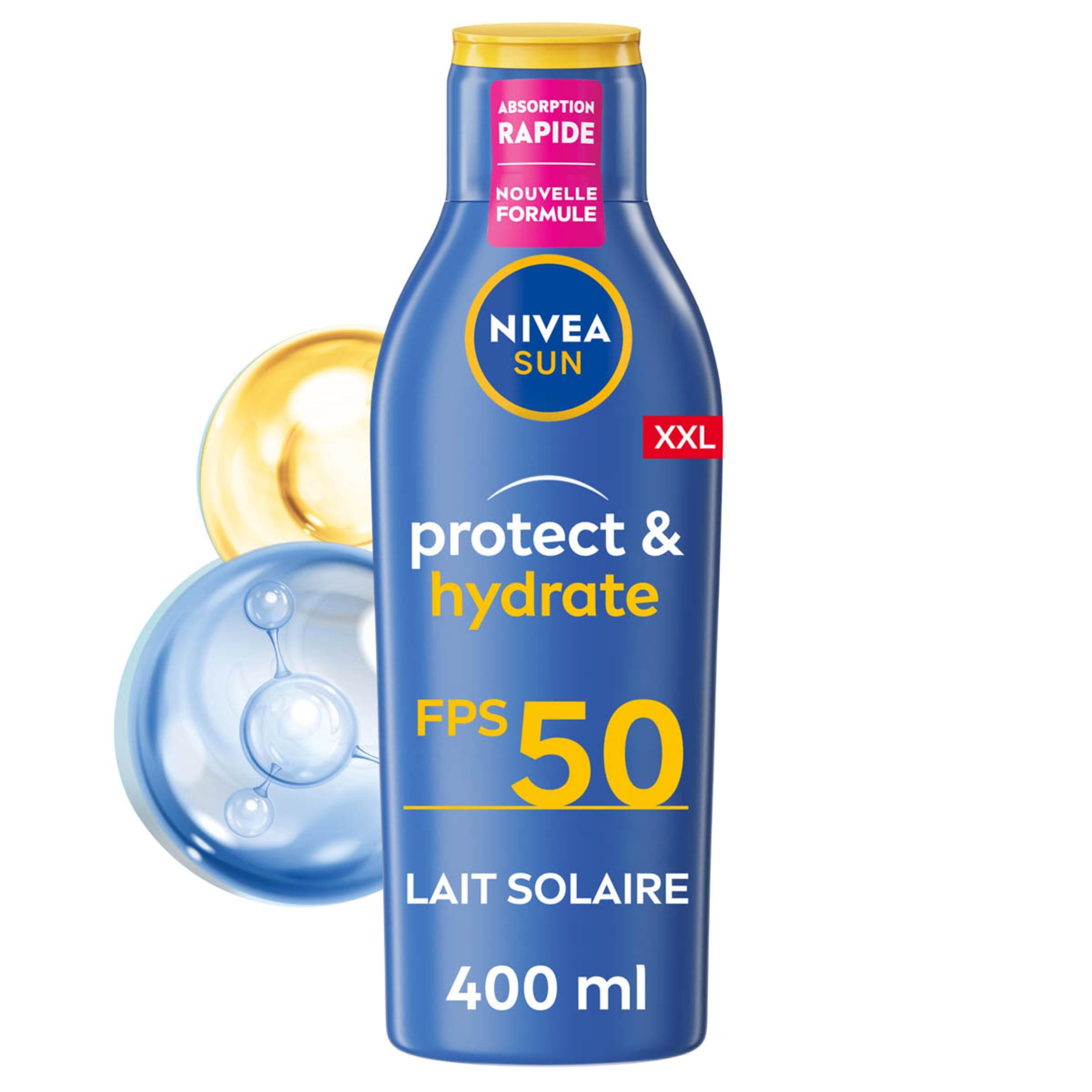 NIVEA SUN Lait Solaire Protect & Hydrate SPF 50+ 400 ml - Crème Solaire résistante à l'eau - Protège et Hydrate - Format XXL - Haute Protection Visage et Corps - Image 9