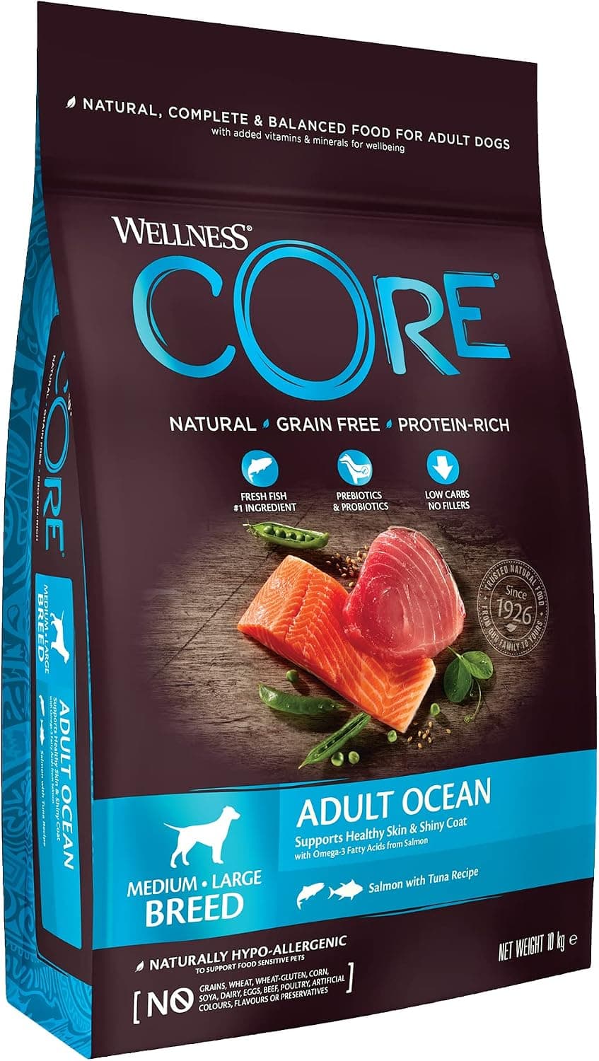 Wellness CORE Océan 10 kg, Saumon/Thon – Croquettes pour Chiens Moyens/Grands, sans Céréales, Naturelles, Hypoallergénique, Riche en protéines, À Haute Teneur en Poisson, Peau Saine & Pelage Brillant - Image 1