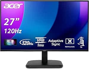 Acer EK271Gbif, 27" Full HD IPS PC Monitor, 120Hz (1920x1080, AdaptiveSync, 1ms VRB, 250 Nits, Comfyview, BlueLightShield, Flicker-Less, 1xVGA/1xHDMI 1.4) Monitor PC, Color Black