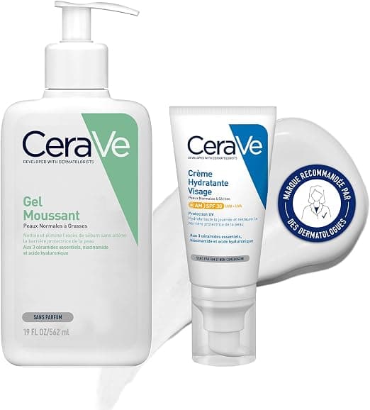 CeraVe - Protective Routine - Foaming Gel 566ml + Face Moisturizing Cream SPF30 53ml - Moisturizes & Preserves the Skin Barrier - With 3 Essential Ceramides - Oily Skin - Image 1