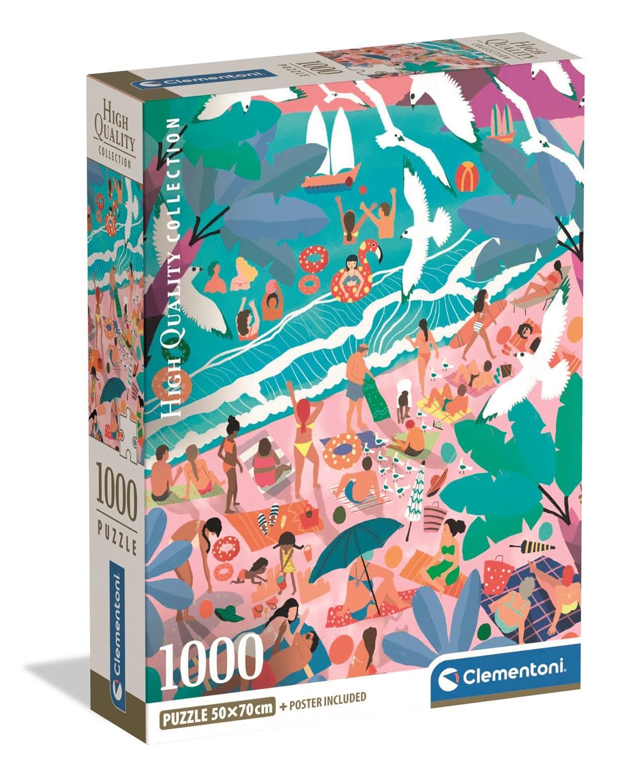 Clementoni - Puzzle for Adults 1000 Pieces, HQC Sunday at The Beach - Compact Box, Boxact Made in Italy, 39938 - Image 1