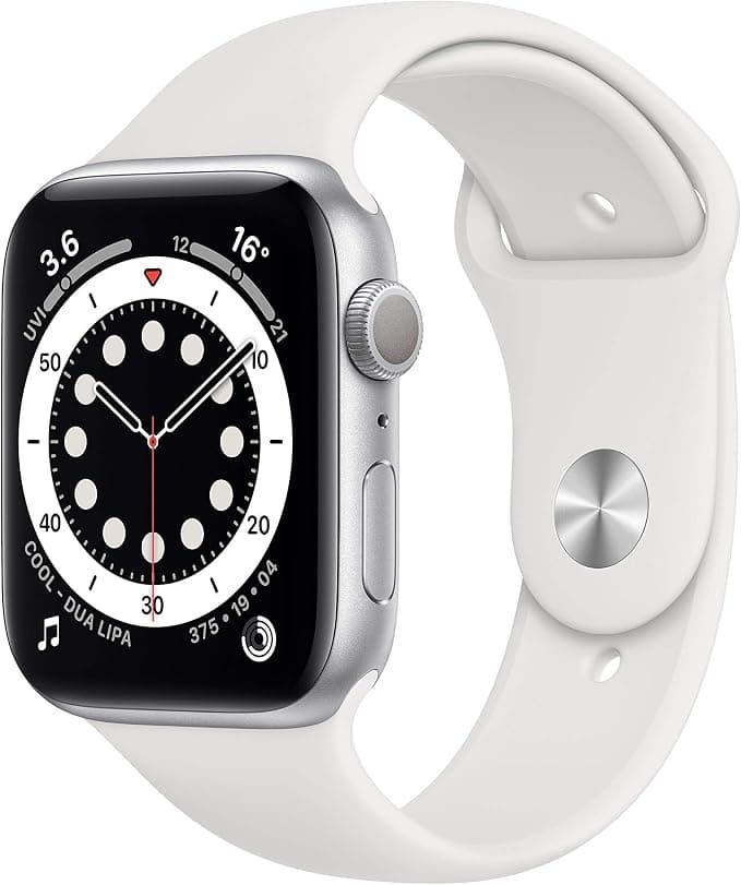 Apple Watch Series 6 (GPS, 44MM) Silver Aluminium Case with White Sport Strap (Refurbished) - Image 1