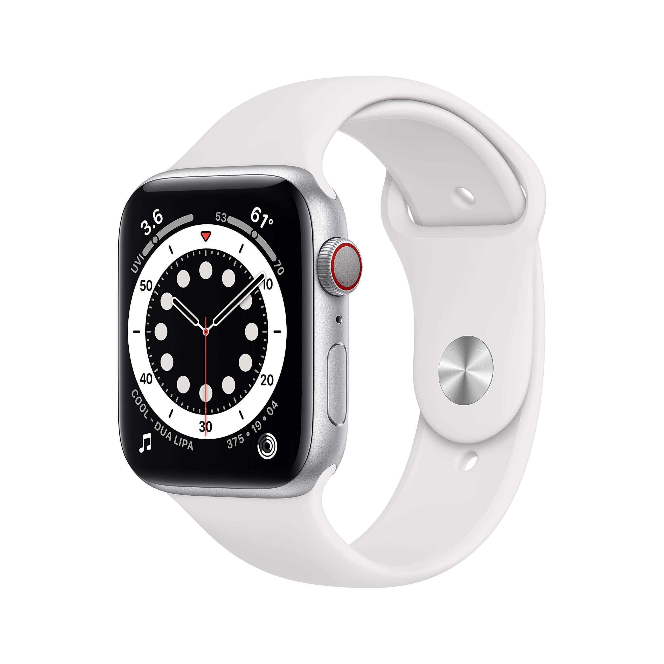 Apple Watch Series 6 (GPS + Cellular, 44MM) Silver Aluminium Case with White Sport Strap (Refurbished) - Image 1
