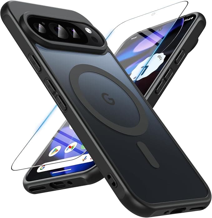 OWKEY Magnetic Case for Google Pixel 9 /Google Pixel 9 Pro 2024[Compatible with MagSafe][with Tempered Glass][Translucent Matte] Shockproof Hard PC Case for Pixel 9/Pixel 9 Pro (Black) - Image 1