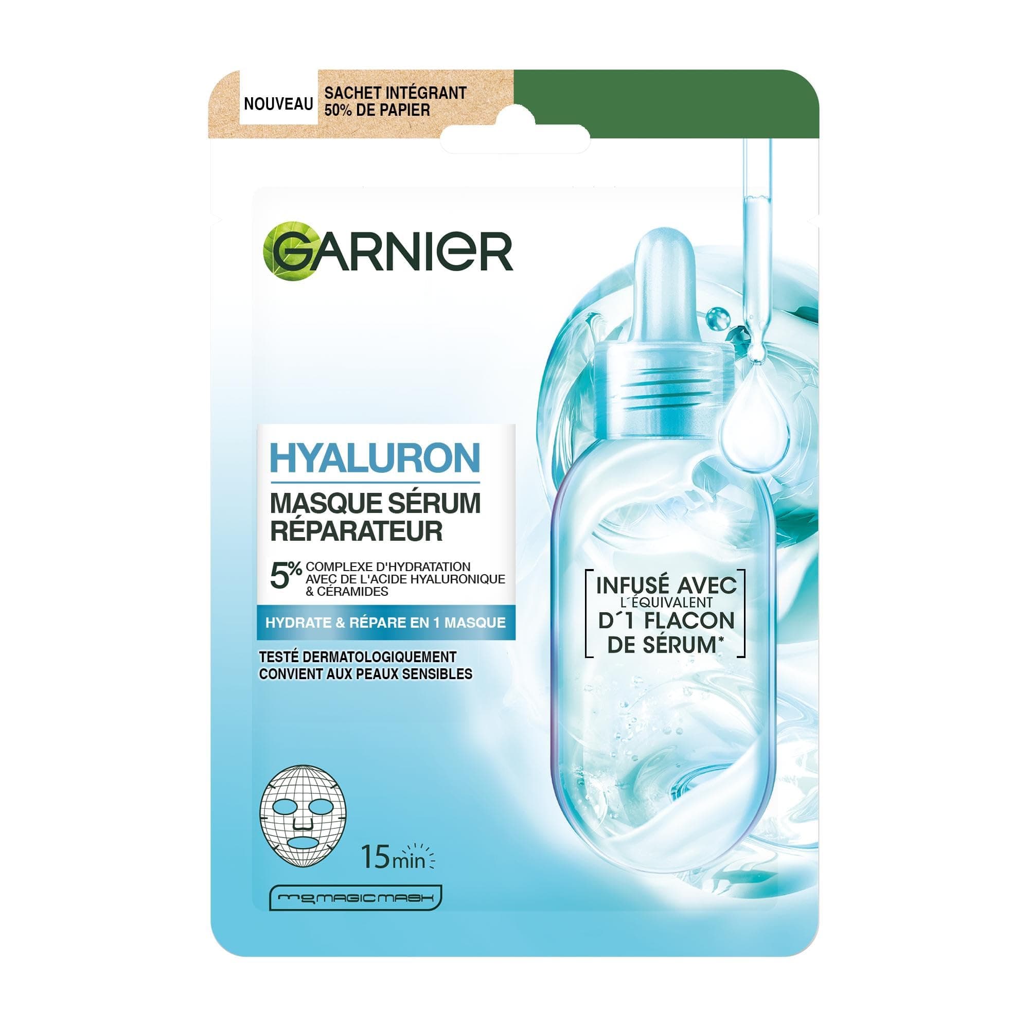 GARNIER Skin Active - Masque Tissu Booster d'Hydratation - Hydrate La Peau En 15 min - Acide Hyaluronique, Glycérine, Aloe Vera - Vegan & Cruelty Free - Tissu Compostable - Peaux Sèches & Sensibles - Image 9