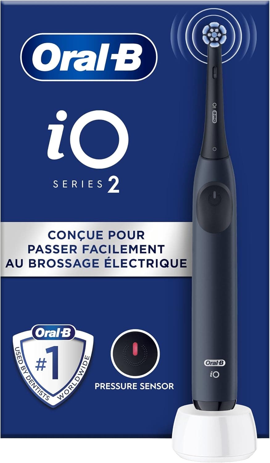 Oral-B iO 2 Brosse A Dents Electrique Bleue Pour Adultes, 3 Modes De Nettoyage, Doux Pour Les Gencives, Brossage Souple, Accessoires, Brossette Oral B De Rechange, Chargeur, Bleu Océan